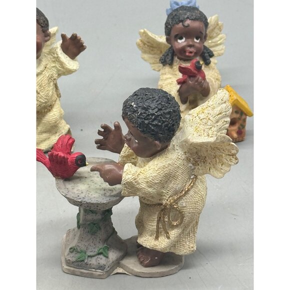 Set Of 5 African American Angel Christmas Figurines decor Birds Fruit READ - Picture 4 of 11